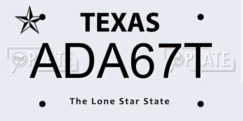 ADA67T Texas License Plate