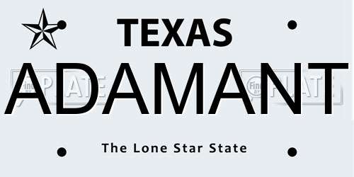 ADAMANT Texas License Plate