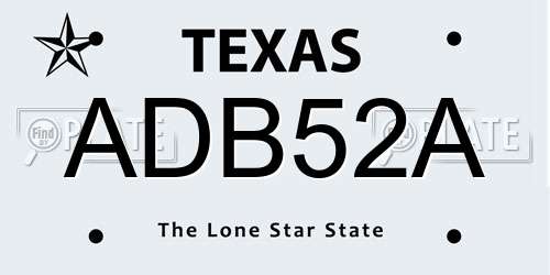 ADB52A Texas License Plate