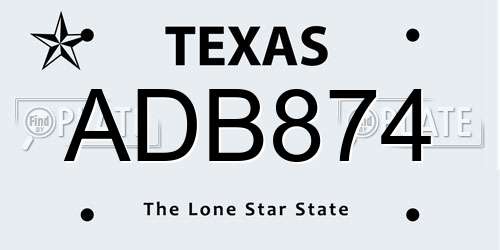 ADB874 Texas License Plate