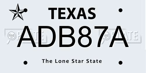 ADB87A Texas License Plate