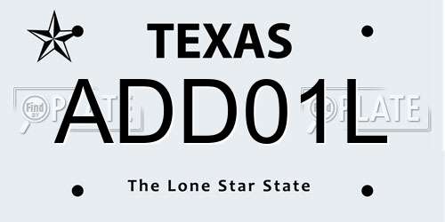 ADD01L Texas License Plate