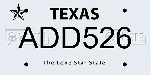 ADD526 Texas License Plate