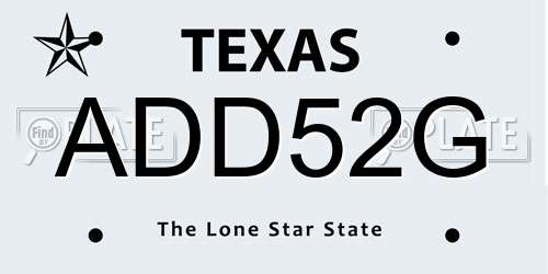 ADD52G Texas License Plate