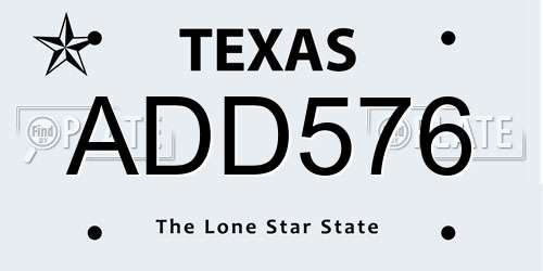 ADD576 Texas License Plate