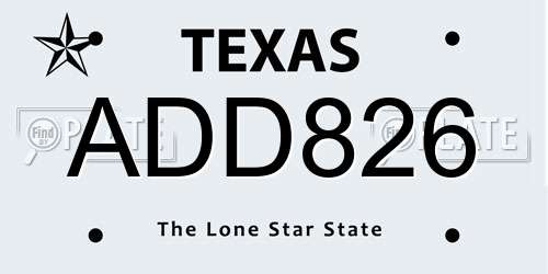 ADD826 Texas License Plate