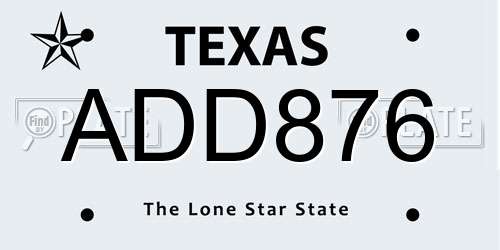 ADD876 Texas License Plate