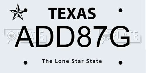 ADD87G Texas License Plate
