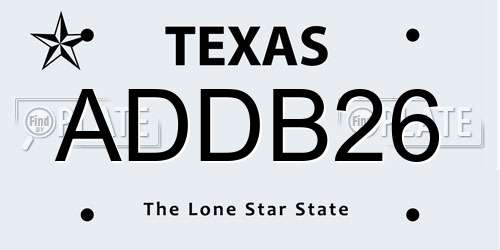 ADDB26 Texas License Plate
