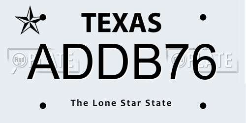 ADDB76 Texas License Plate