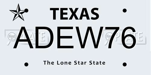 ADEW76 Texas License Plate
