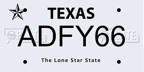 ADFY66 Texas License Plate