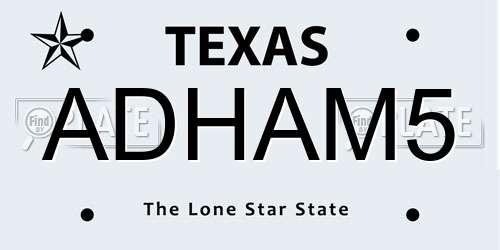 ADHAM5 Texas License Plate