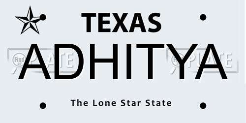 ADHITYA Texas License Plate