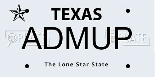 ADMUP Texas License Plate