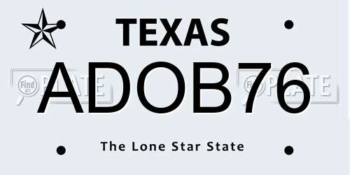 ADOB76 Texas License Plate