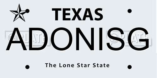 ADONISG Texas License Plate