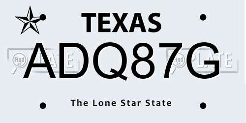 ADQ87G Texas License Plate