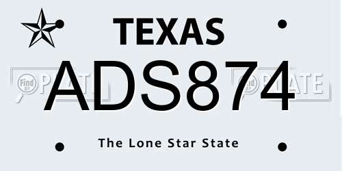 ADS874 Texas License Plate