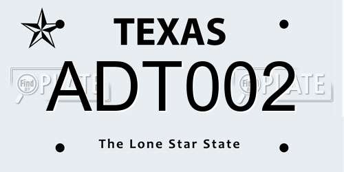 ADT002 Texas License Plate