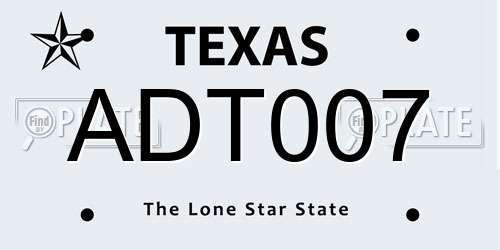 ADT007 Texas License Plate