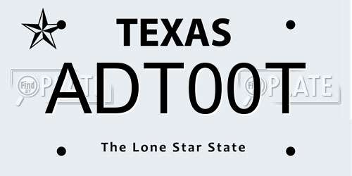 ADT00T Texas License Plate