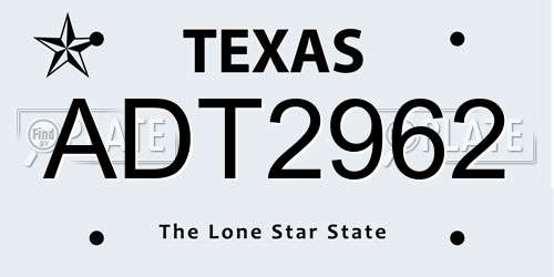 ADT2962 Texas License Plate