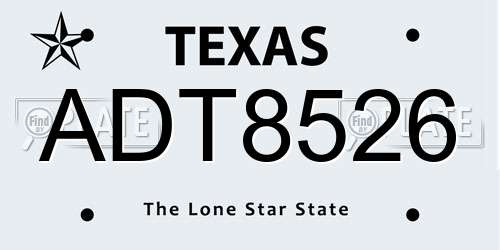 ADT8526 Texas License Plate