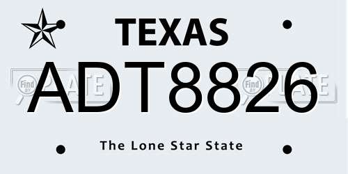 ADT8826 Texas License Plate