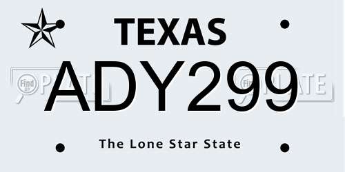 ADY299 Texas License Plate