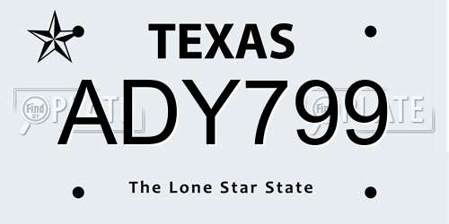 ADY799 Texas License Plate