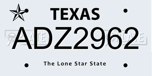 ADZ2962 Texas License Plate