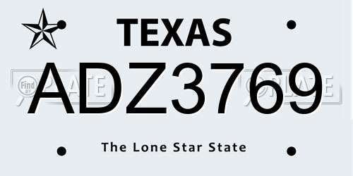 ADZ3769 Texas License Plate