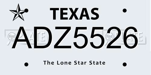 ADZ5526 Texas License Plate