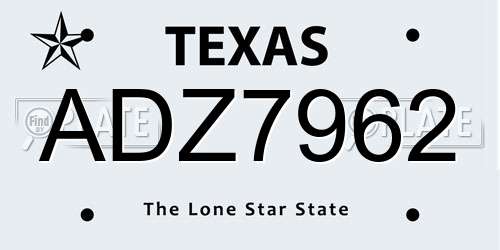 ADZ7962 Texas License Plate