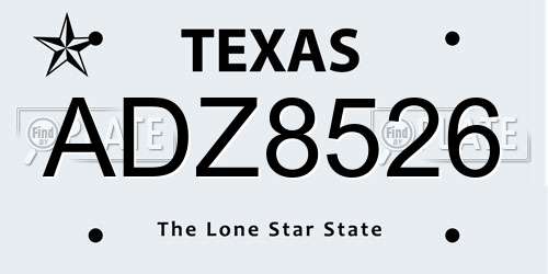 ADZ8526 Texas License Plate