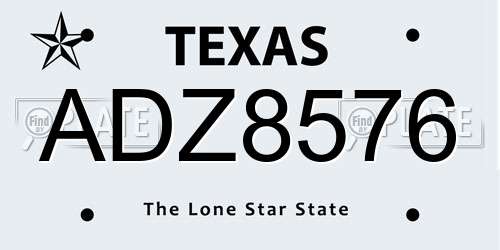 ADZ8576 Texas License Plate