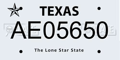 AE05650 Texas License Plate