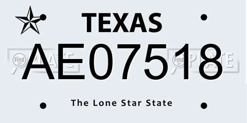 AE07518 Texas License Plate