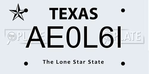 AE0L6I Texas License Plate