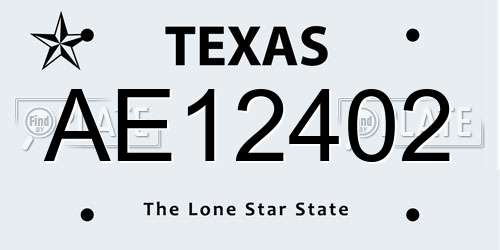 AE12402 Texas License Plate