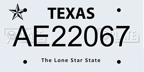 AE22067 Texas License Plate