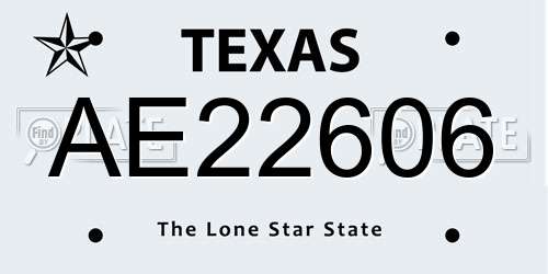AE22606 Texas License Plate