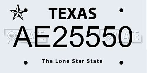 AE25550 Texas License Plate