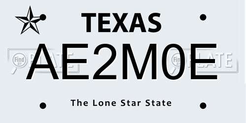 AE2M0E Texas License Plate