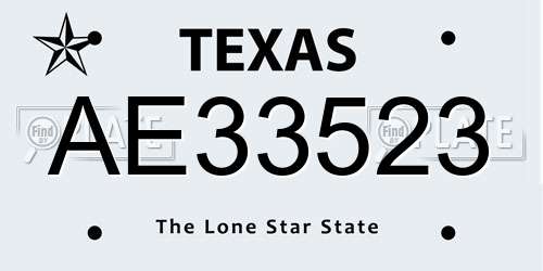 AE33523 Texas License Plate