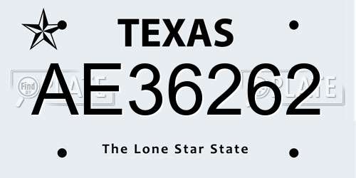 AE36262 Texas License Plate