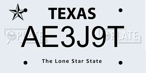 AE3J9T Texas License Plate