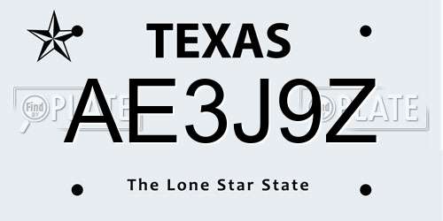 AE3J9Z Texas License Plate