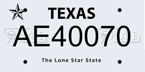 AE40070 Texas License Plate